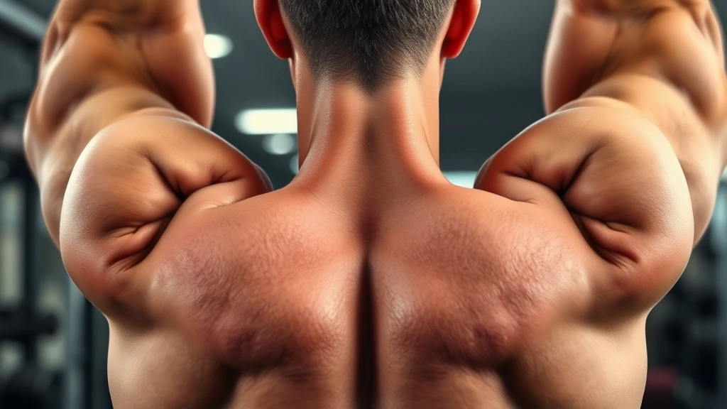 Close-up of someone's muscular back and arms during a pull-up or lat pulldown exercise, demonstrating fitness progress