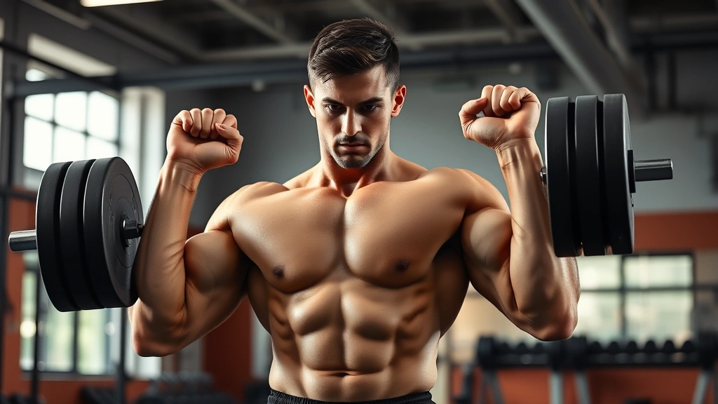 Person performing a compound weightlifting movement with perfect form in a bright gym, focused expression, strong posture, natural lighting highlighting musculature
