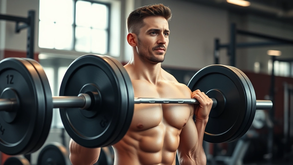 Athletic person performing a barbell deadlift with proper form in a well-lit gym, muscles engaged, focused expression, natural lighting highlighting definition