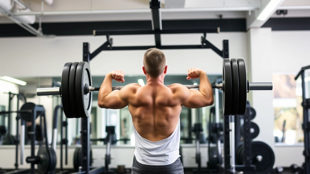 Person performing a compound lift with proper form in a well-equipped gym, showing muscle engagement and controlled movement during a strength training session.