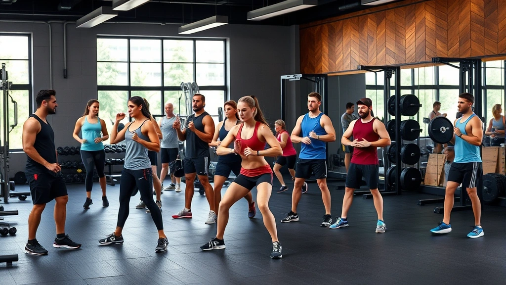 Diverse group of people doing different exercises together in a gym setting—some lifting, some on cardio, showing varied training approaches