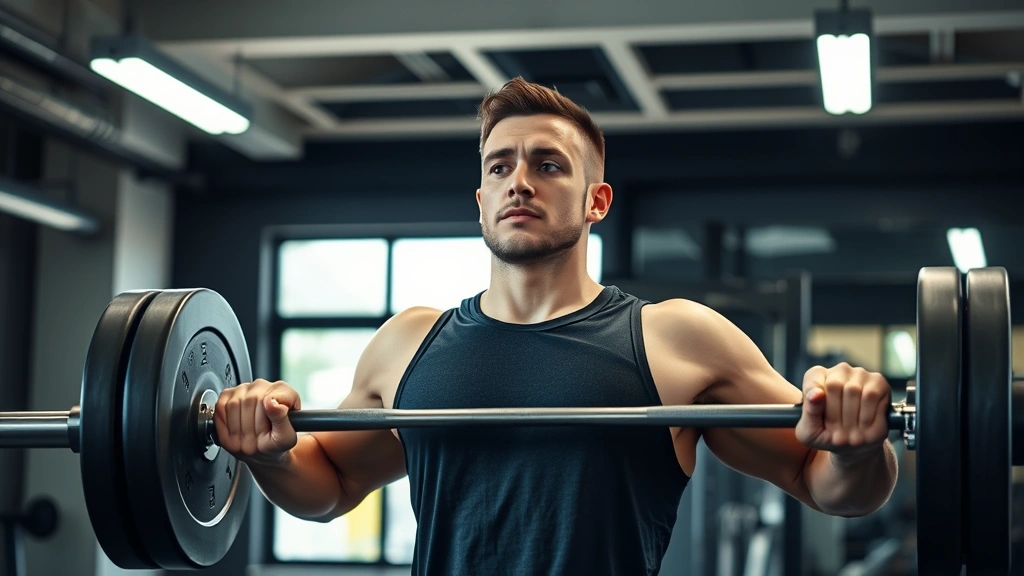 Person doing a compound lift in a well-lit gym, focused expression, proper form with barbell, natural lighting, photorealistic, gym environment