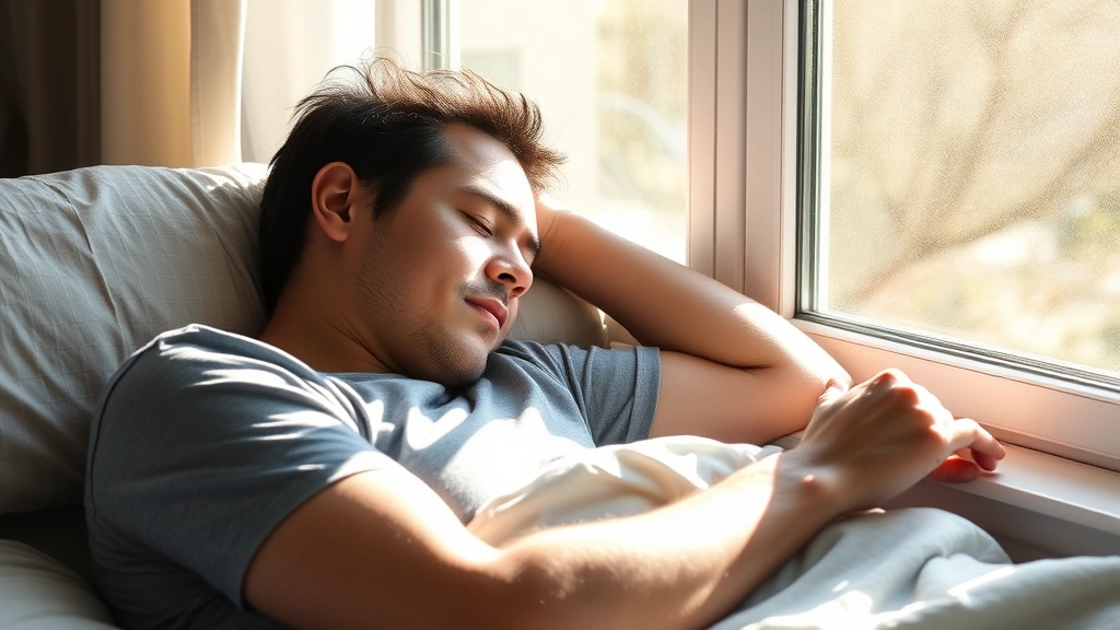 Person sleeping peacefully in morning sunlight through window, representing recovery and rest importance for muscle growth