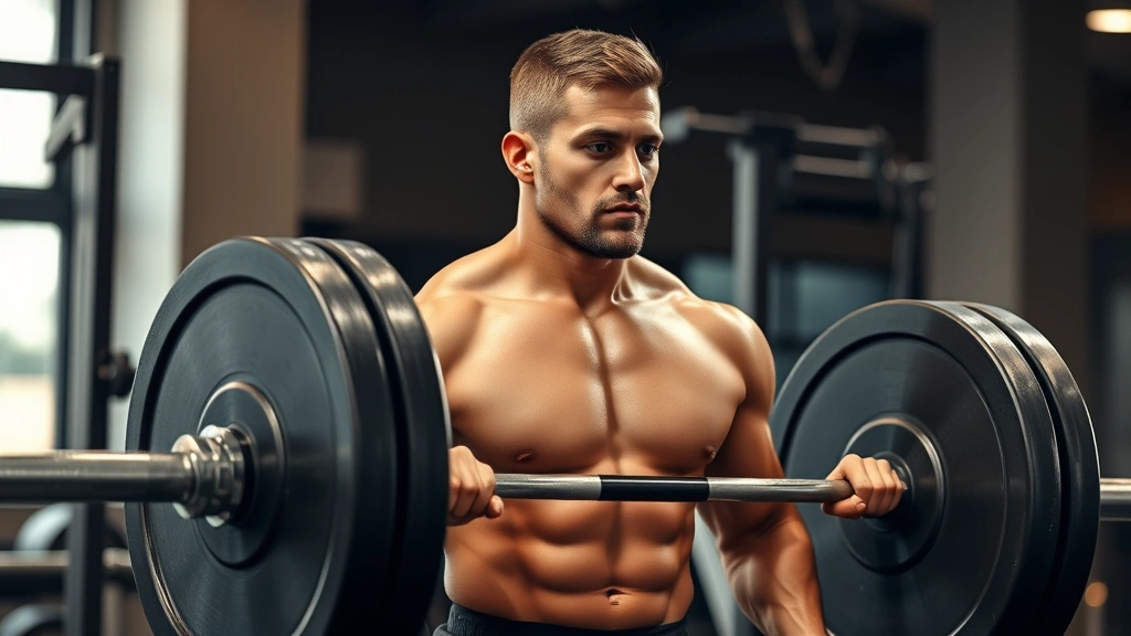 Fit person doing a deadlift with proper form in a gym setting, focused face, showing muscle engagement and concentration, warm gym lighting, isolated on movement