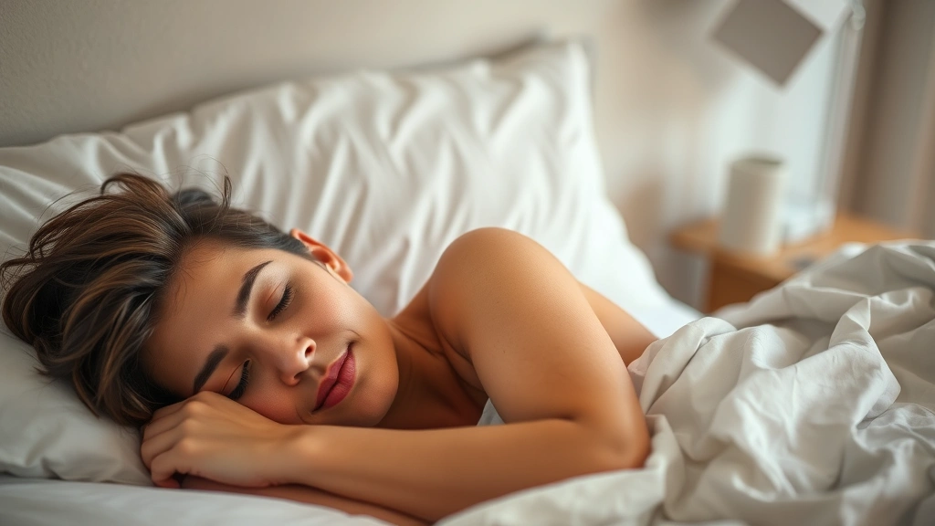 Person sleeping peacefully in comfortable bed with soft lighting, showing peaceful rest and recovery