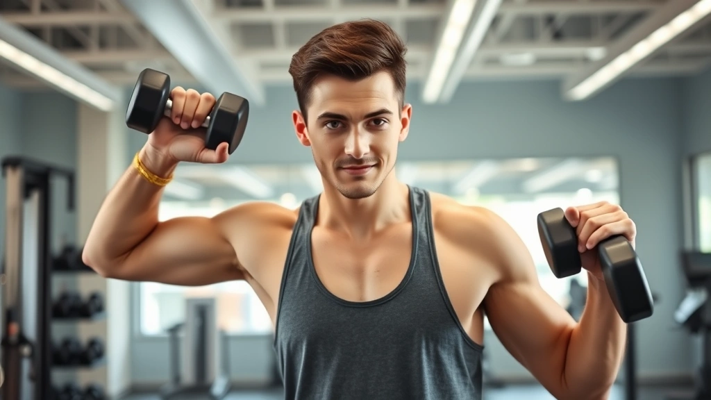 Athletic person doing a dumbbell exercise in a bright, modern gym, focused expression, natural lighting, diverse representation