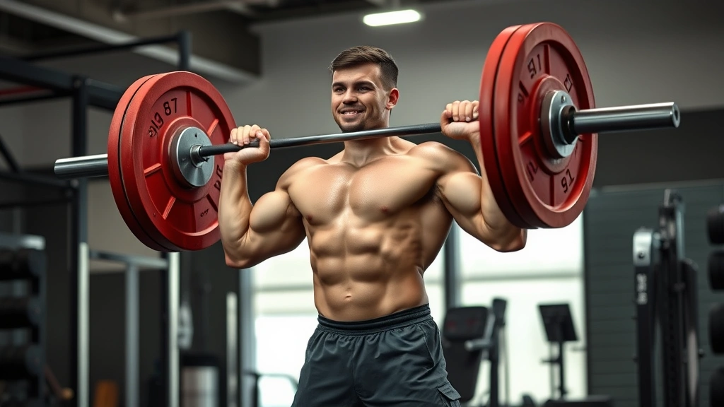 Strong person completing final rep of heavy compound lift with perfect form, moment of achievement, powerful athletic movement, professional gym setting
