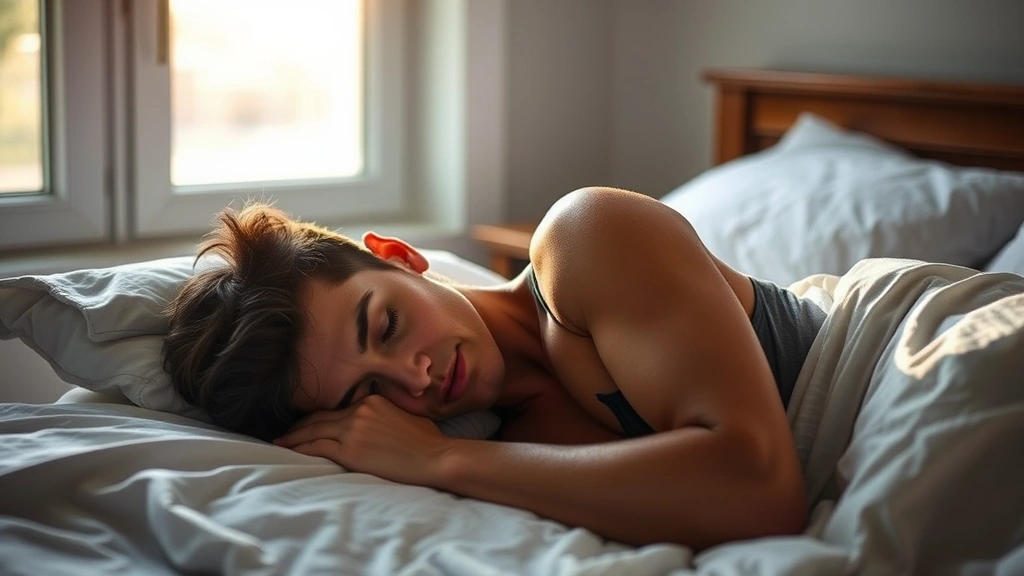 Athlete sleeping peacefully in bed with morning sunlight through window, showing the importance of recovery and rest for fitness
