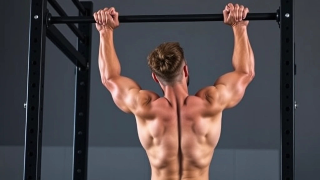 Athlete doing pull-ups on a bar with engaged core and controlled form, demonstrating range of motion and muscle engagement