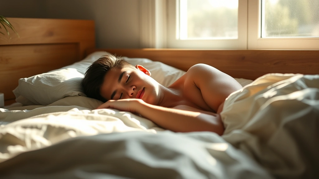 Person sleeping peacefully in bed during early morning, sunlight coming through window, showcasing the importance of rest and recovery for fitness gains