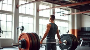 Person doing deadlifts with perfect form in a well-lit gym, focusing on the lift and controlled movement, natural lighting from large windows, motivational but calm atmosphere