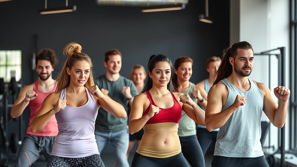 Diverse group of people of various fitness levels exercising together in supportive gym environment showing different strength levels