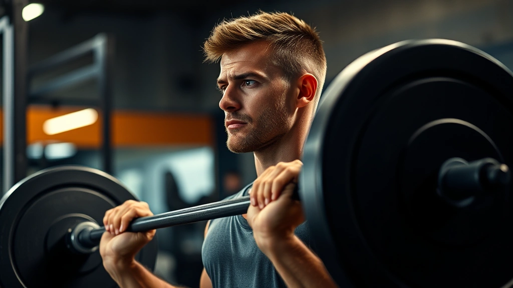 Person doing deadlift with proper form in a gym with natural lighting, focused expression, sweat visible, realistic gym setting with blurred background